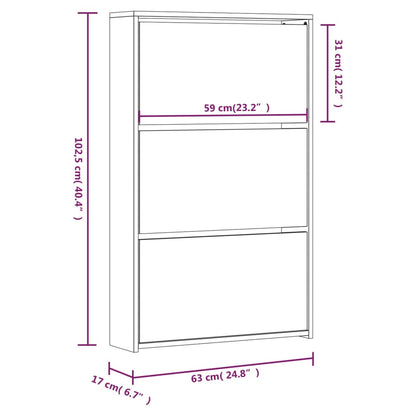 Shoe Cabinet Brown Oak & Mirror Glass Tall & Narrow