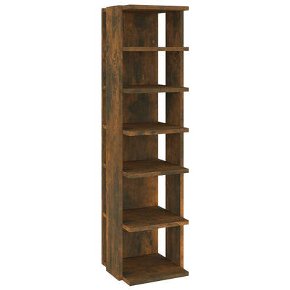 10" Narrow & Tall Smoked Oak Shoe Cabinet With 6 Tiers
