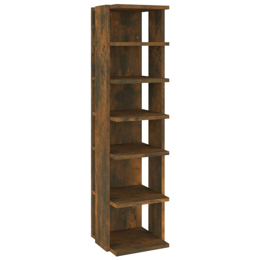 10" Narrow & Tall Smoked Oak Shoe Cabinet With 6 Tiers