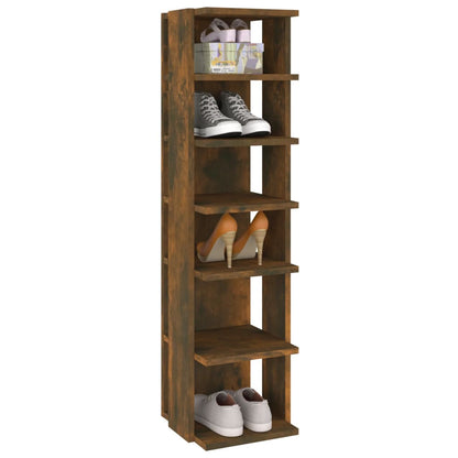 10" Narrow & Tall Smoked Oak Shoe Cabinet With 6 Tiers