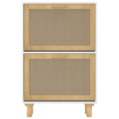Shoe Cabinet Natural Rattan & Solid Pine 2 Drop-Down Drawers Medium Height