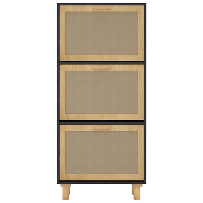 Shoe Cabinet Natural Rattan & Solid Pine 3 Drop-Down Drawers Medium Height