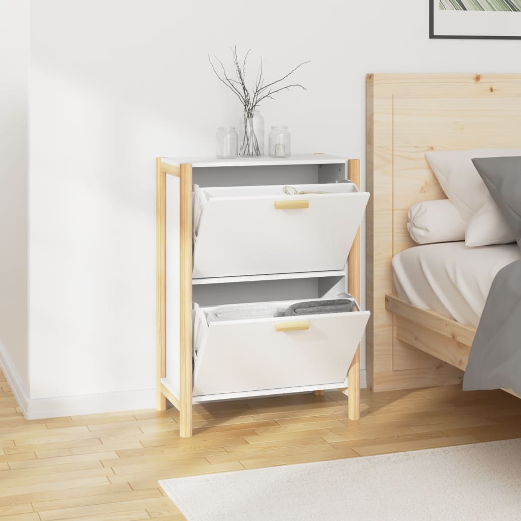Shoe Cabinet Natural Solid Pine Medium 2 Drop-Down Drawers