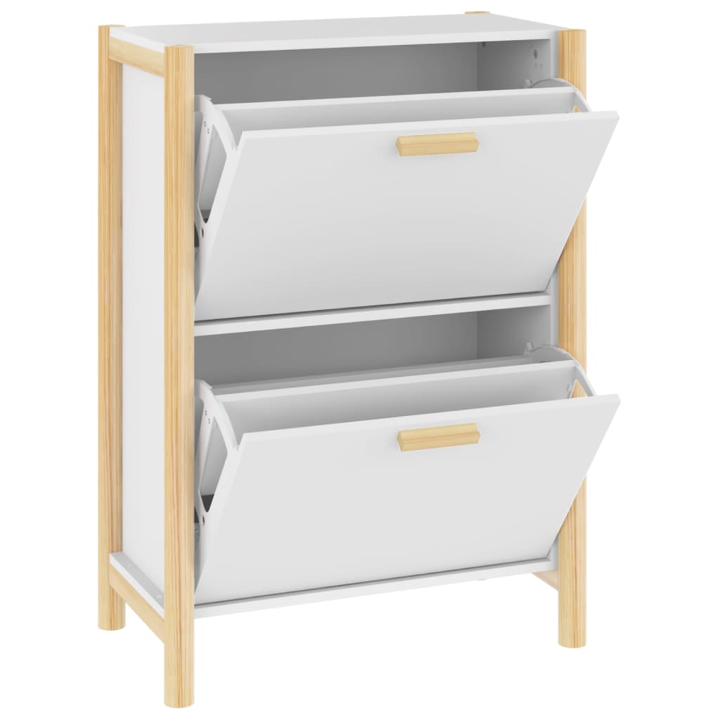 Shoe Cabinet Natural Solid Pine Medium 2 Drop-Down Drawers