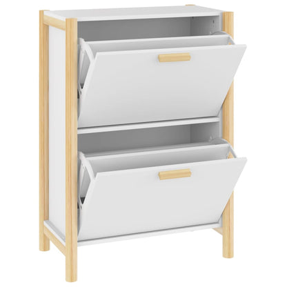 Shoe Cabinet Natural Solid Pine Medium 2 Drop-Down Drawers