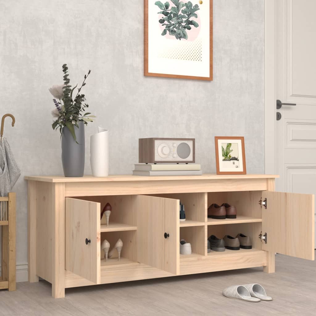 Shoe Cabinet Natural Solid Pine Wide & Deep 3 Compartments