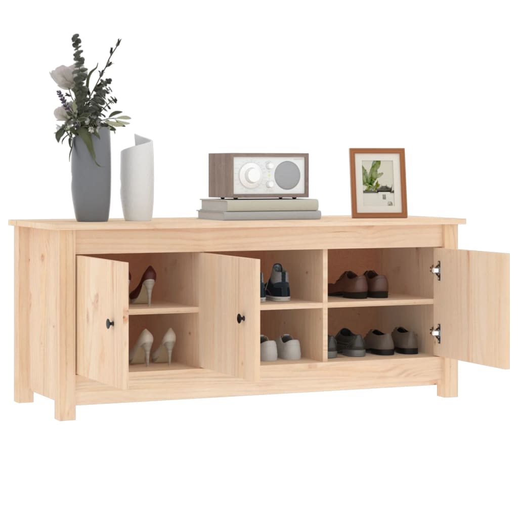 Shoe Cabinet Natural Solid Pine Wide & Deep 3 Compartments