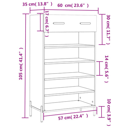 Luxo Shoe Cabinet Solid Oak 6 Compartments Tall & Metal Feet