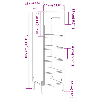 Luxo Shoe Cabinet Solid Oak 5 Compartments Tall & Skinny & Metal Feet