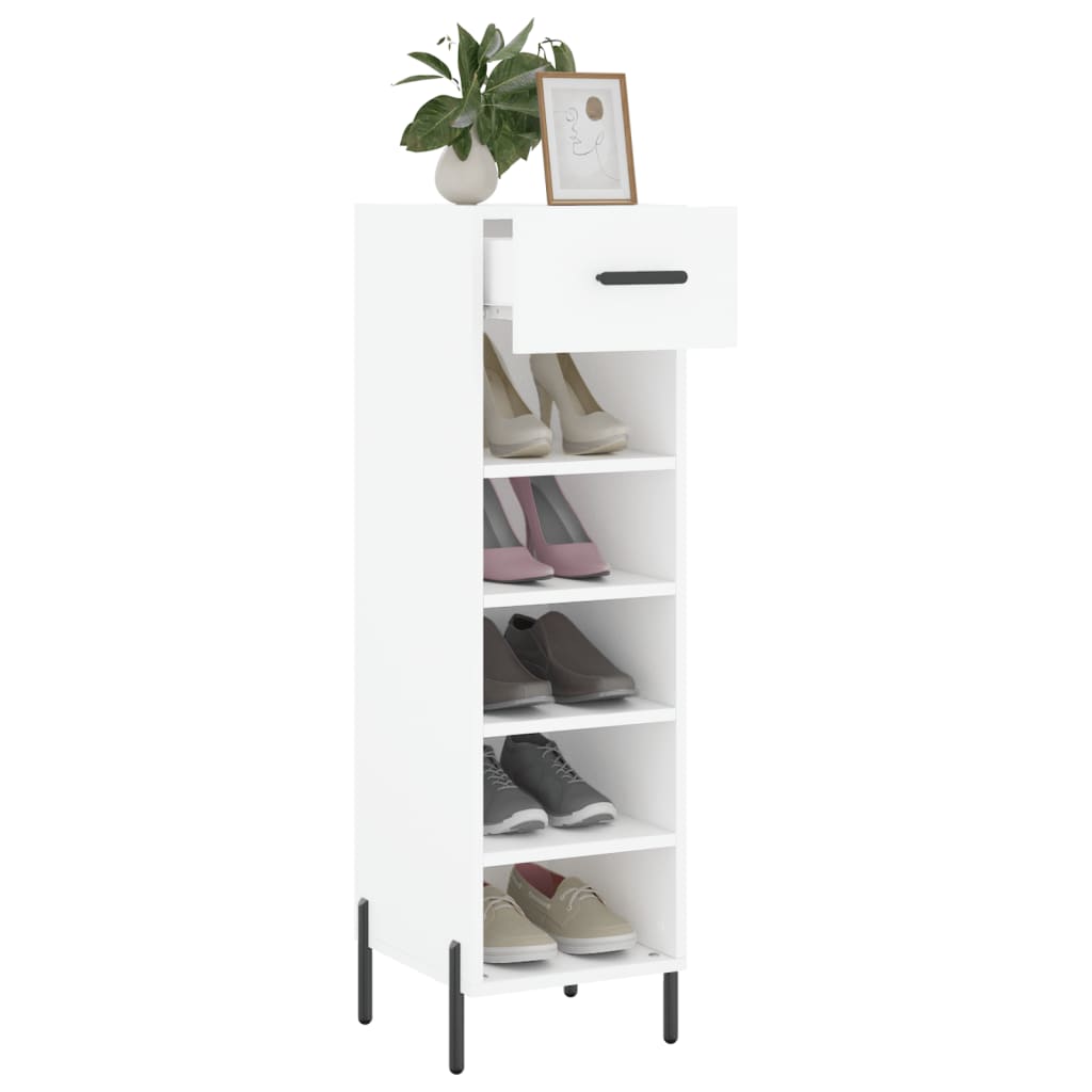 Luxo Shoe Cabinet Solid Oak 5 Compartments Tall & Skinny & Metal Feet