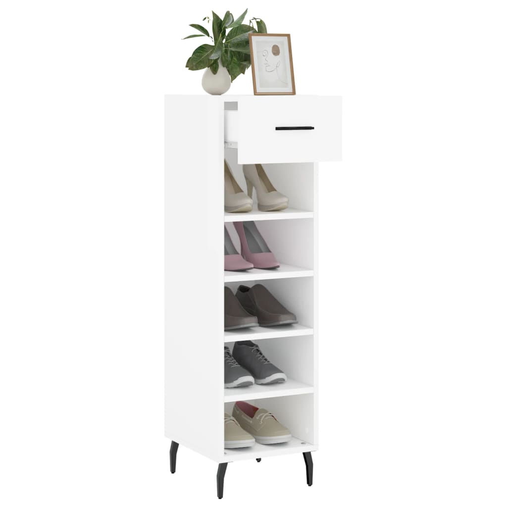 Luxo Shoe Cabinet Solid Oak 5 Compartments Tall & Skinny & Metal Feet