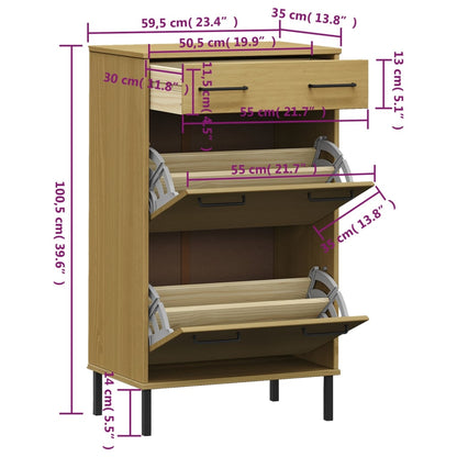 Shoe Cabinet Honey Wax Pine 3 Drawers Rectangular