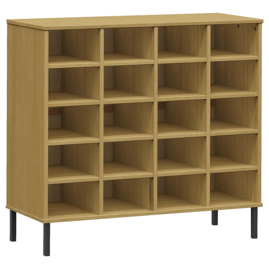 Shoe Rack Solid Pine & Metal Rectangular 20 Compartments Large