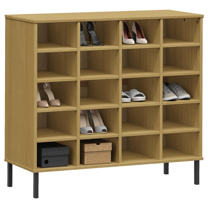 Shoe Rack Solid Pine & Metal Rectangular 20 Compartments Large