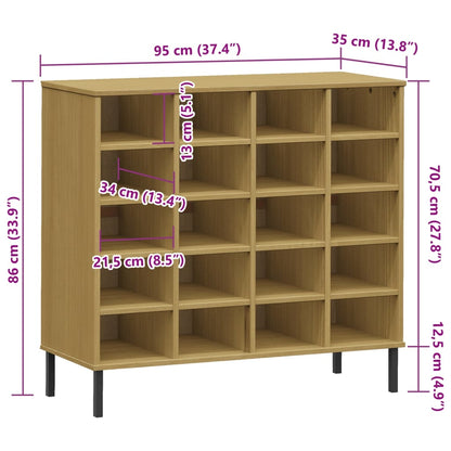 Shoe Rack Solid Pine & Metal Rectangular 20 Compartments Large