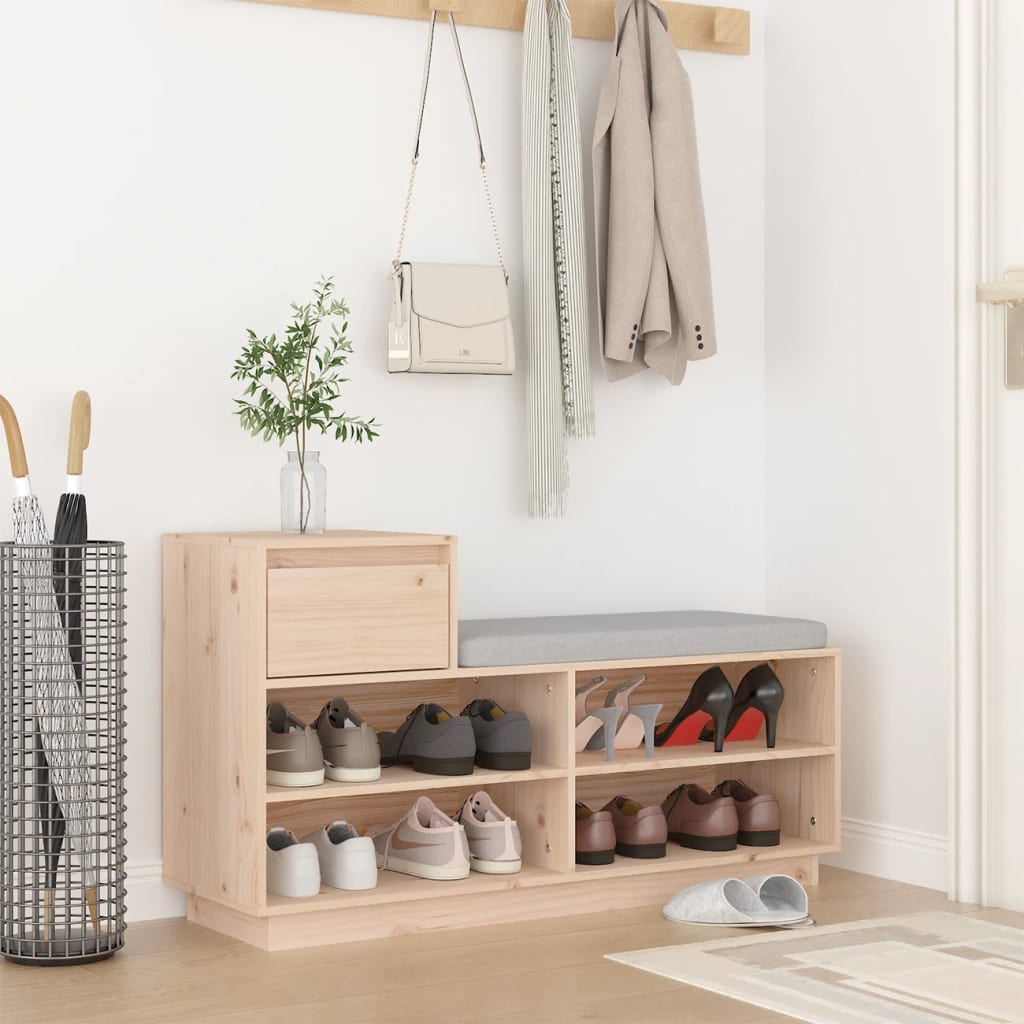 Shoe Cabinet Natural Solid Pine Wide & Deep 5 Compartments