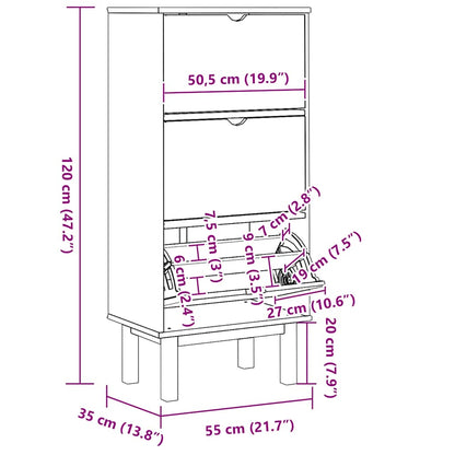 Shoe Cabinet Honey Wax Pine 3 Compartments Rectangular