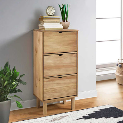 Shoe Cabinet Honey Wax Pine 3 Compartments Rectangular