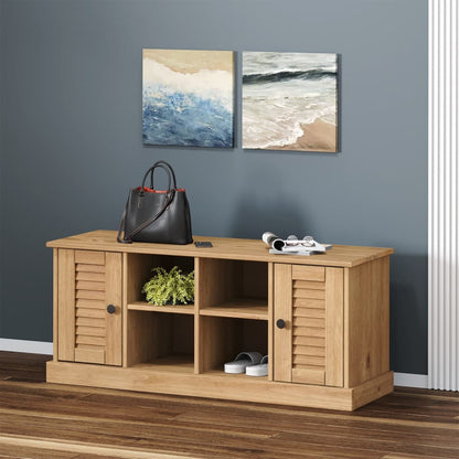 Shoe Bench Honey Pine 6 Compartments Wide & Deep
