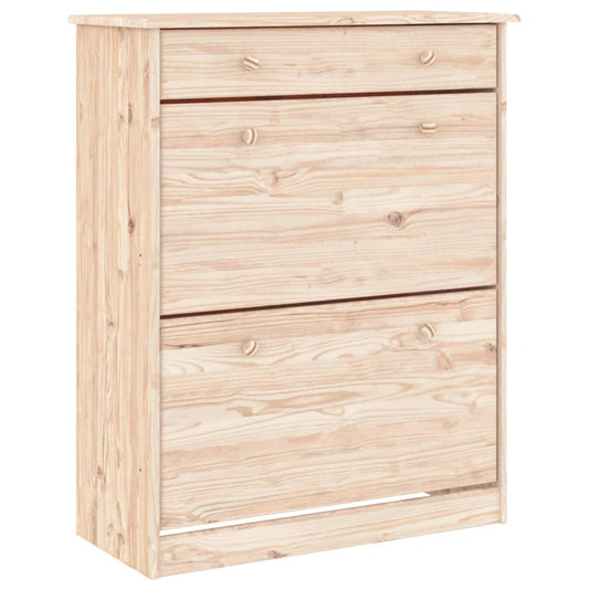 Shoe Cabinet Natural, Solid Pine 3 Compartments Rectangular