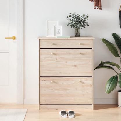 Shoe Cabinet Natural, Solid Pine 3 Compartments Rectangular