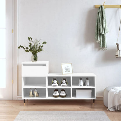 Shoe Cabinet High Gloss Reclaimed Wood 6 Compartments & 1 Drawer
