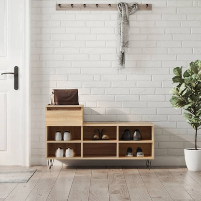 Shoe Cabinet High Gloss Reclaimed Wood 6 Compartments & 1 Drawer