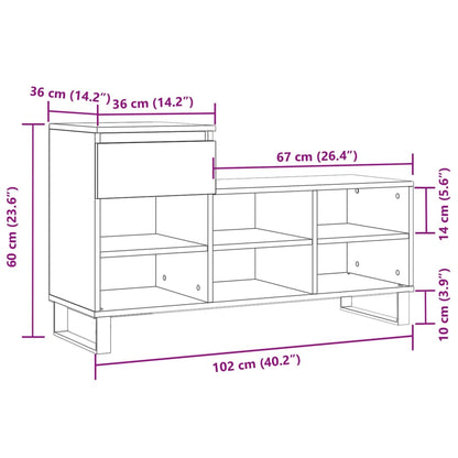 Luxo Shoe Cabinet Solid Oak 7 Compartments Rectangular & Metal Feet
