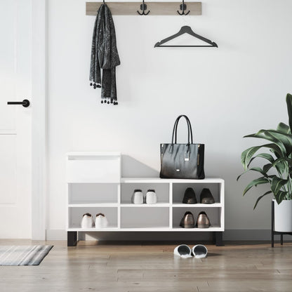 Luxo Shoe Cabinet Solid Oak 7 Compartments Rectangular & Metal Feet