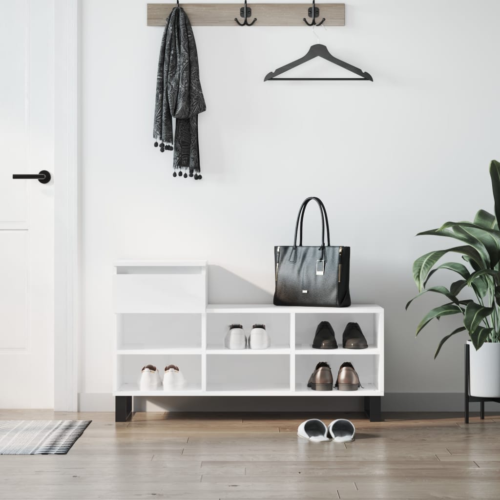 Luxo Shoe Cabinet Solid Oak 7 Compartments Rectangular & Metal Feet