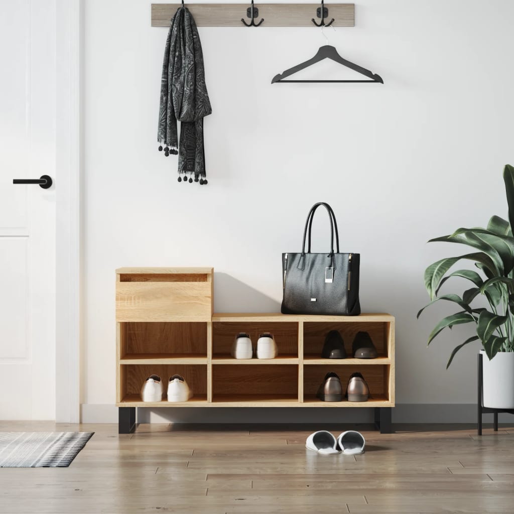 Luxo Shoe Cabinet Solid Oak 7 Compartments Rectangular & Metal Feet