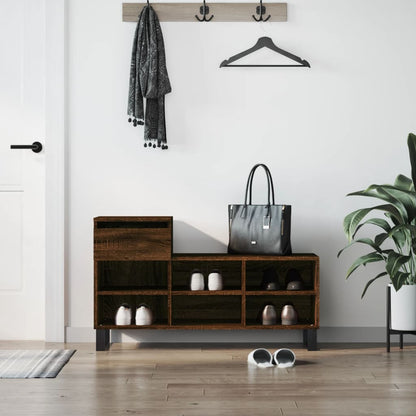 Luxo Shoe Cabinet Solid Oak 7 Compartments Rectangular & Metal Feet