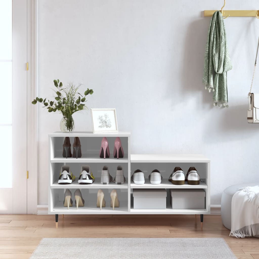 Luxo Shoe Cabinet Solid Oak 5 Compartments Rectangular & Metal Feet