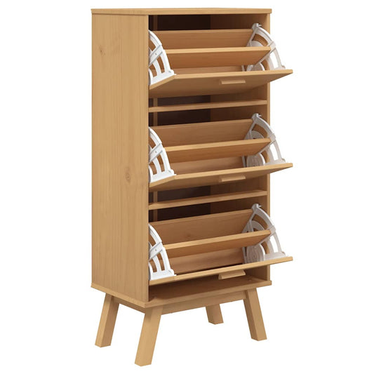 Shoe Cabinet Solid Pine 3 Drop-Down Compartments Medium Height