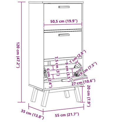 Shoe Cabinet Solid Pine 3 Drop-Down Compartments Medium Height