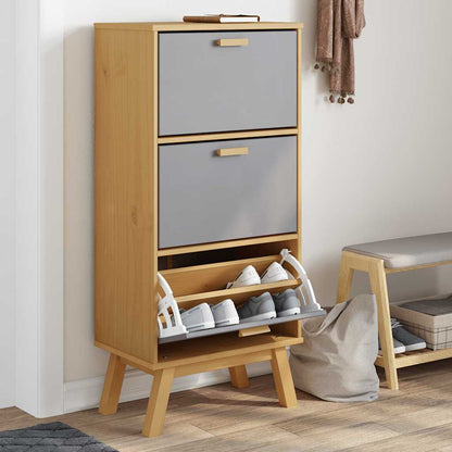 Shoe Cabinet Solid Pine 3 Drop-Down Compartments Medium Height