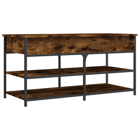 39" Industrial Oak & Metal Shoe Bench With 2 Tiers & 1 Large Lift Top Drawer