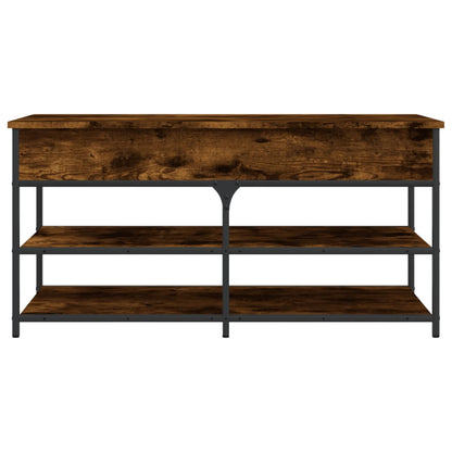 39" Industrial Oak & Metal Shoe Bench With 2 Tiers & 1 Large Lift Top Drawer