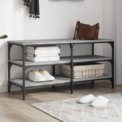 Tone Shoe Bench Black Reclaimed Wood & Metal Adjustable Feet 3 Compartments