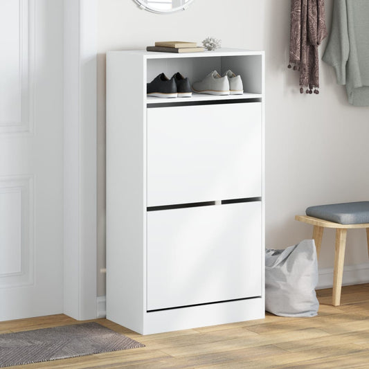 Shoe Cabinet Old, Hand-Finished Wood Tall 2 Drop-Down Drawers & 2 Compartments