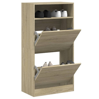 Shoe Cabinet Old, Hand-Finished Wood Tall 2 Drop-Down Drawers & 2 Compartments