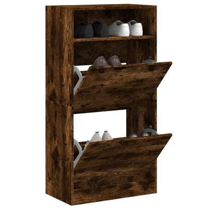 Shoe Cabinet Old, Hand-Finished Wood Tall 2 Drop-Down Drawers & 2 Compartments