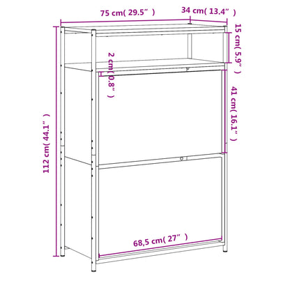 Shoe Cabinet Old, Hand-Finished Wood Tall 2 Drop-Down Drawers
