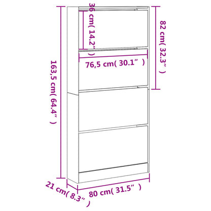 Shoe Cabinet Warm-toned Wood Tall Height 4 Compartments