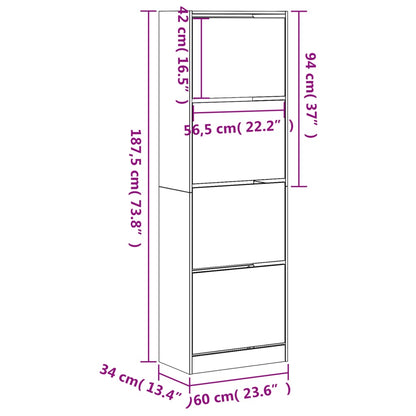 Shoe Cabinet Warm-toned Wood Tall Height 4 Compartments