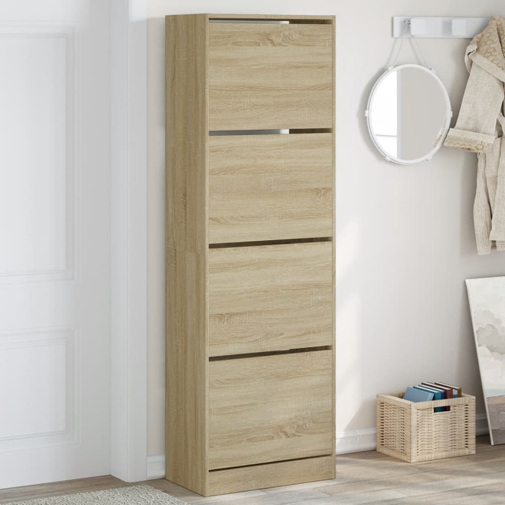 Shoe Cabinet Warm-toned Wood Tall Height 4 Compartments
