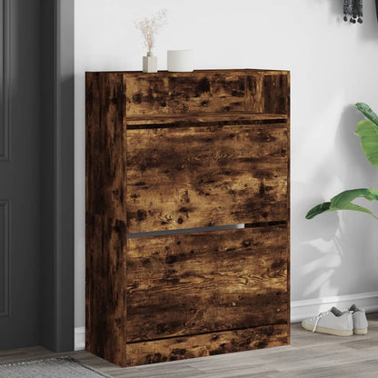 Shoe Cabinet 3-Section Smoked-Wood Medium