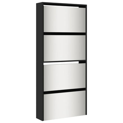 Shoe Cabinet Natural Solid Pine & Glass Tall 4 Drop-Down Drawers