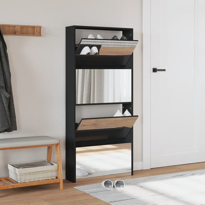 Shoe Cabinet Natural Solid Pine & Glass Tall 4 Drop-Down Drawers