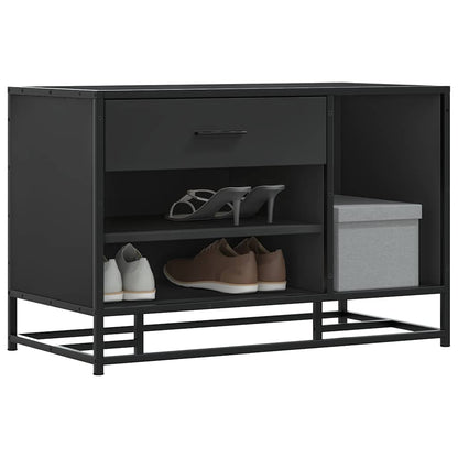 Flow Shoe Bench Black Wood & Metal 2 Open Compartments & 2 Closed Compartments